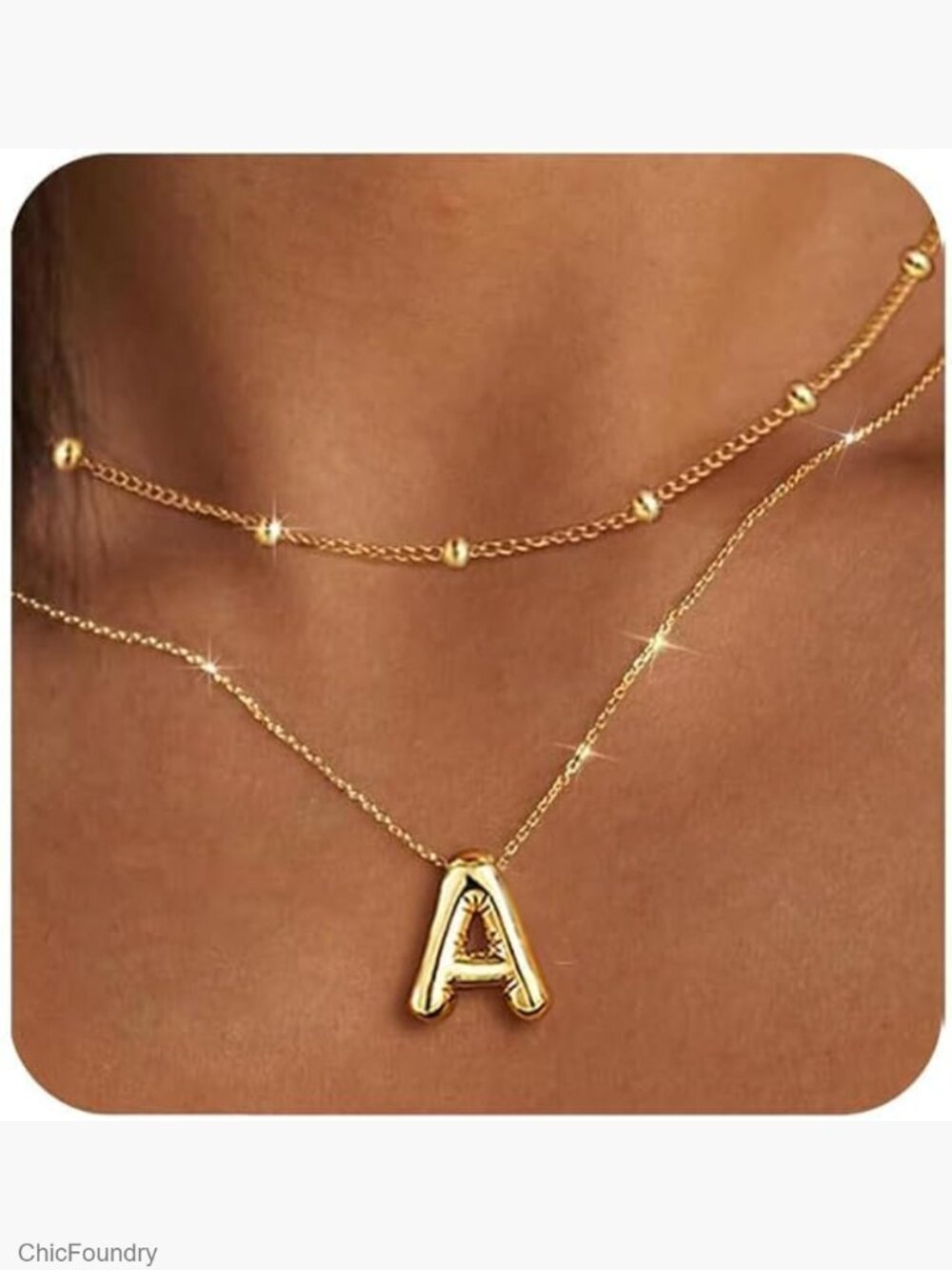 Gold Layered Initial Choker Necklace Set - 2 Piece